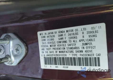 2011 Acura Tsx 2.4 from USA, damaged, VIN JH4CU2F62BC010330
